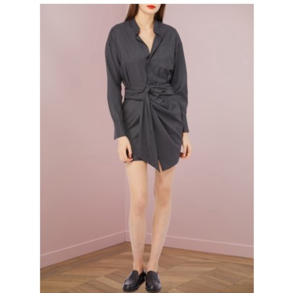 Nwt Isabel Marant Etoile Eggplant Black Tan Muted Plaid Adjustable Shirt Dress